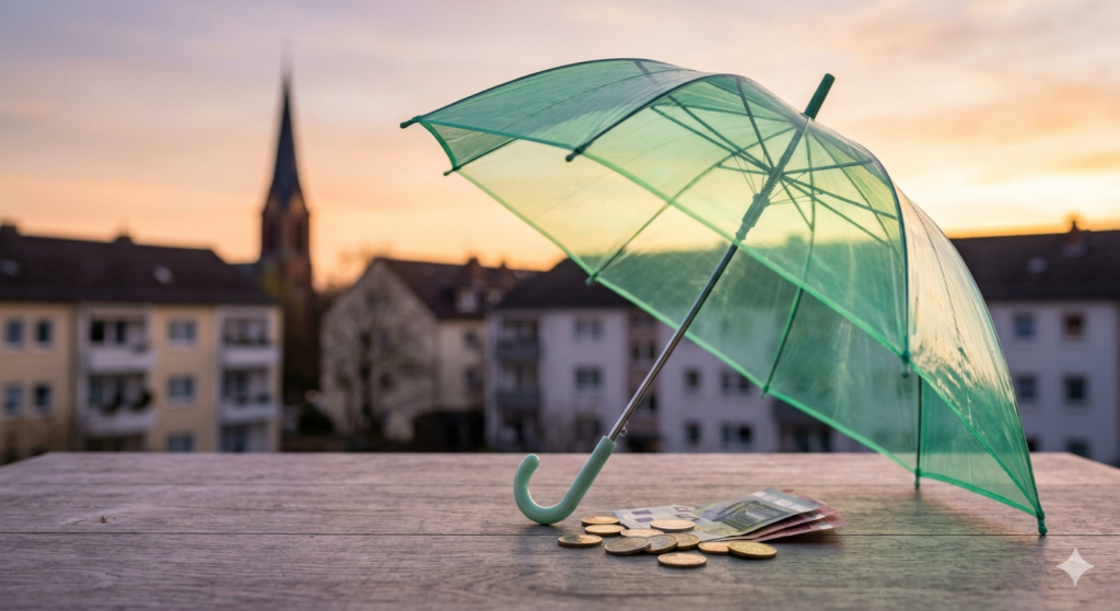 Der Schirm symbolisiert die staatliche Absicherung.