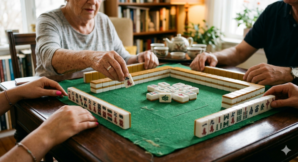 Mahjong game in progress