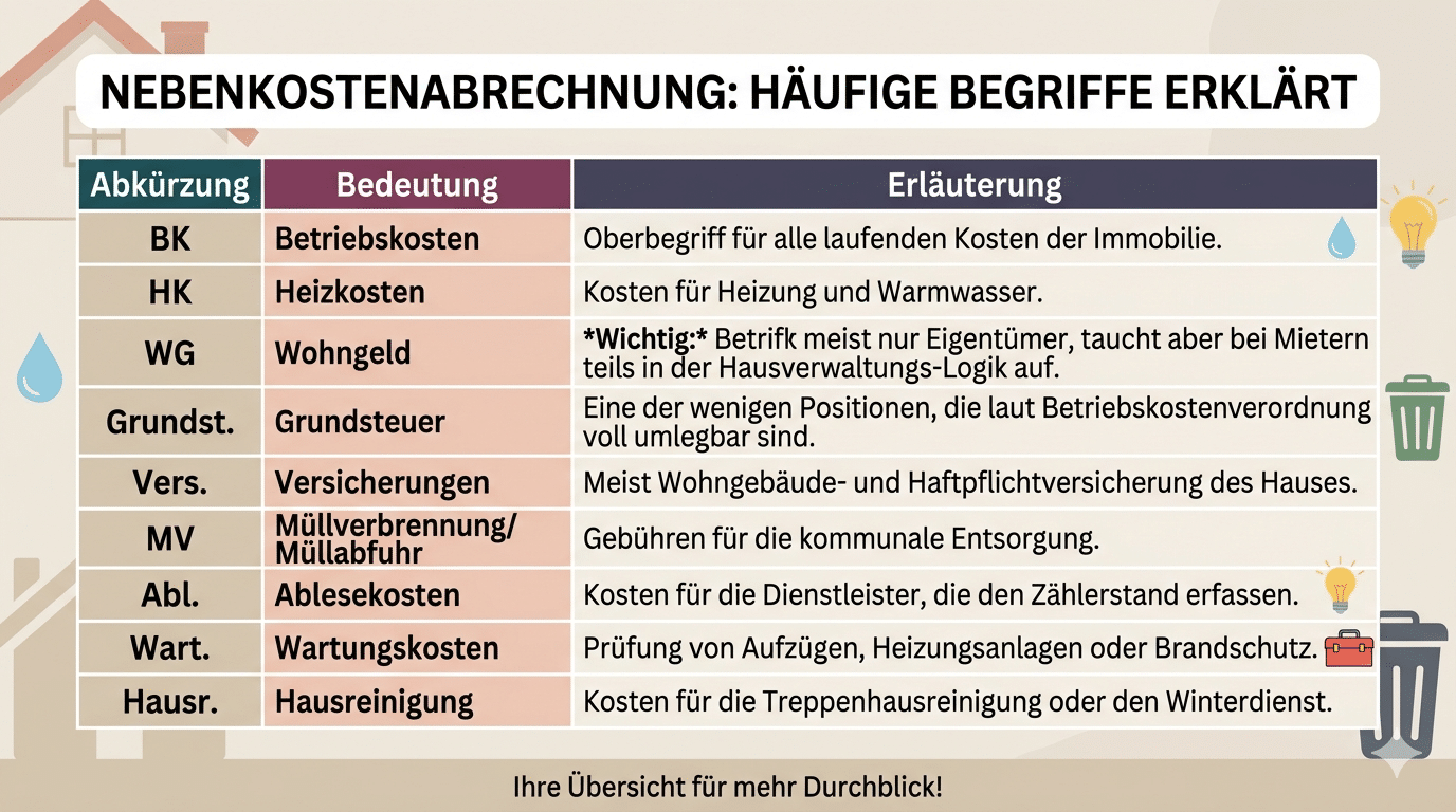 Das Mysterium Nebenkostenabrechnung: Licht ins Dunkel der Kürzel